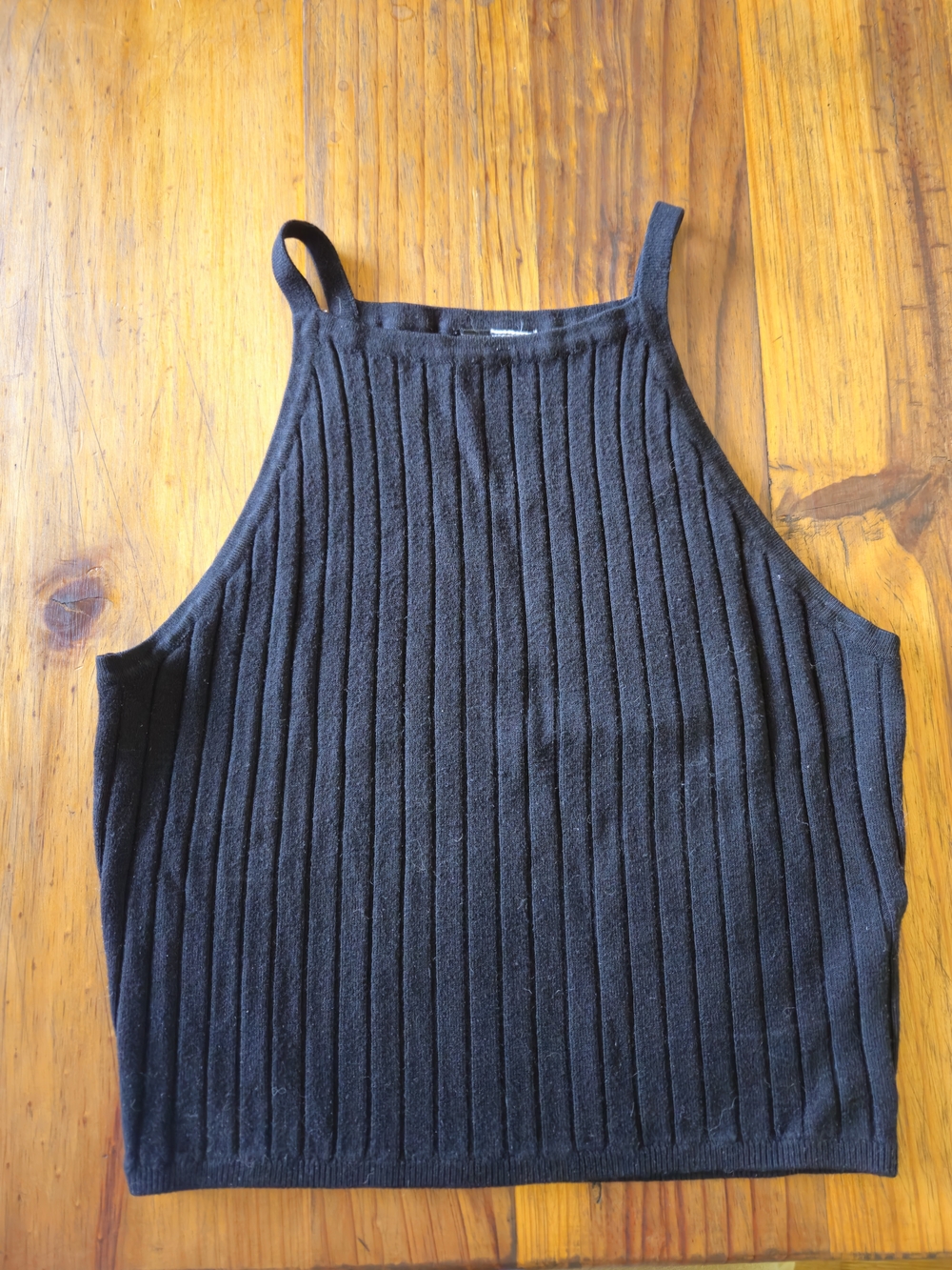 Women's Black Ribbed Knit Sweater Tank Crop Top